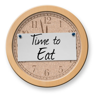 Time to Eat text on clock bulletin board sign