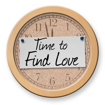 Time to Find Love text on clock bulletin board sign