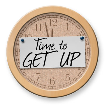 Time to Get Up text on clock bulletin board sign
