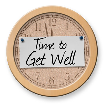 Time to Get Well text on clock bulletin board sign