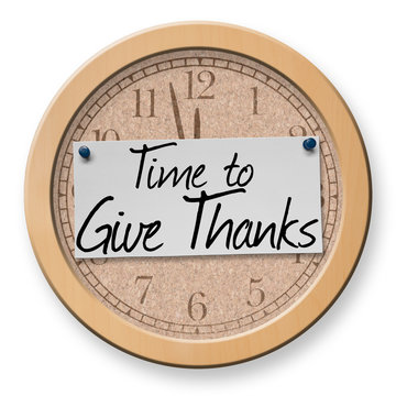 Time to Give Thanks text on clock bulletin board sign