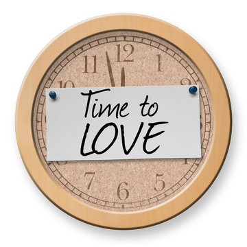Time to Love text on clock bulletin board sign