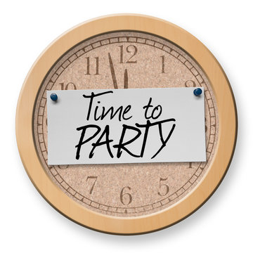Time to Party text on clock bulletin board sign