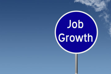 Round highway road sign with text job growth