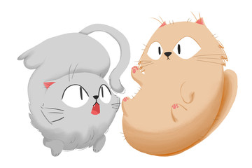 Creative Illustration and Innovative Art: Two Cats Friends Playing. Realistic Fantastic Cartoon Style Artwork Scene, Wallpaper, Story Background, Card Design
