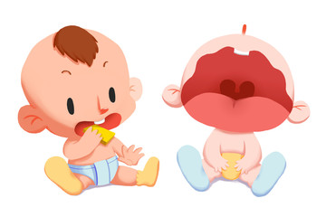 Creative Illustration and Innovative Art: Twins Babies. Realistic Fantastic Cartoon Style Artwork Scene, Wallpaper, Story Background, Card Design
