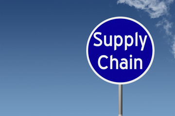 Round highway road sign with text Supply Chain