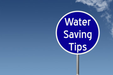 Round highway road sign with text water saving tips