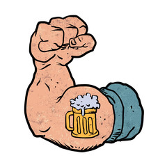 arm flexed with beer tattoo
