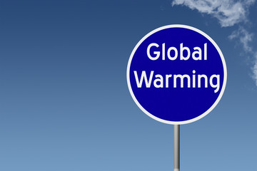 Round highway road sign with text Global Warming
