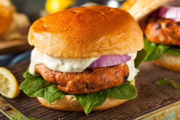 Homemade Salmon Burger with Tartar Sauce