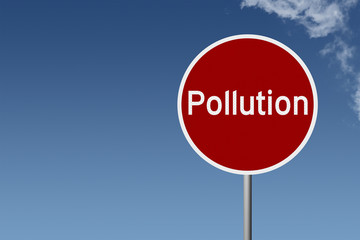 Round highway road sign with text pollution