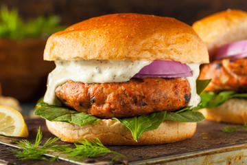 Homemade Salmon Burger with Tartar Sauce