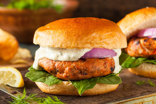 Homemade Salmon Burger with Tartar Sauce
