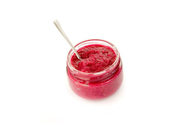 Spicy horseradish in a transparent bowl.