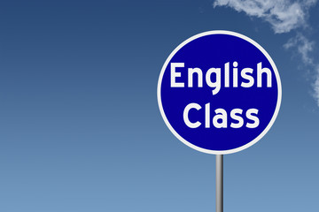 Sign with text English Class on sky background