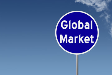 Sign with text Global Market on sky background