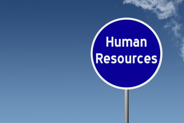 Sign with text Human Resources on sky background