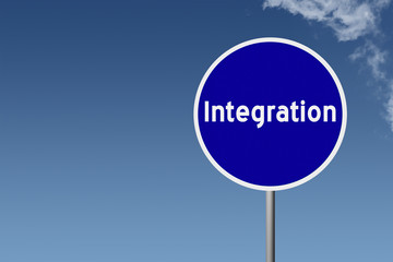 Sign with text Integration on sky background