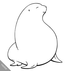 funny cartoon cute fat Navy seal vector illustration
