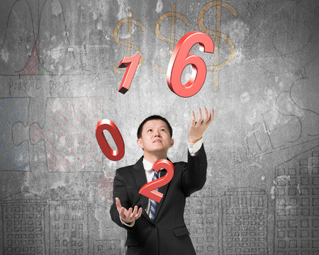 Man catching throwing 2016 red words