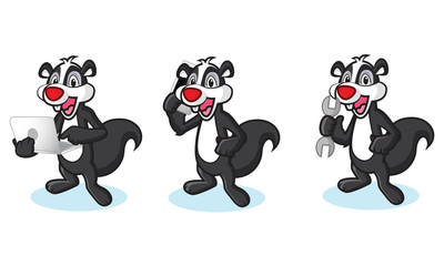 Naklejka premium Black Polecat Mascot with phone