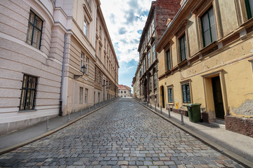 Fototapeta na wymiar Old paved road leading to the St' Mark's square in the upper town of Zagreb