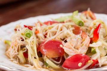 Green papaya salad (Som Tum) with shrimp,Thai food.