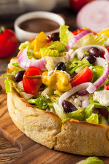 Homemade Greek Salad in a Bread Bowl