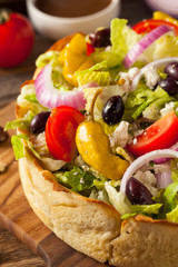 Homemade Greek Salad in a Bread Bowl