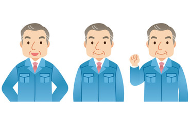 作業着の中年男性　社長　表情セット