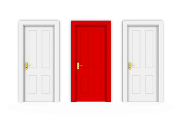 Closed Red and White Doors in Line - Isolated on White 3D Illustration