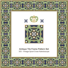 Antique tile frame pattern set_353 Vintage Spiral Cross Kaleidoscop