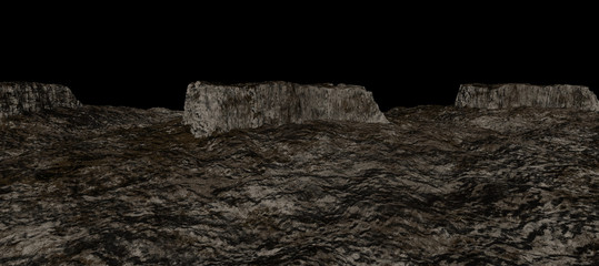 a view of the asteroid with a rocky plateau. Space without stars