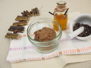 Homemade chocolate mask with cocoa and oil