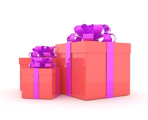 three gift boxes with bows isolated on white. 3d rendering.