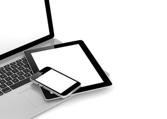 Fototapeta premium Laptop, phone and tablet pc. 3d rendering.