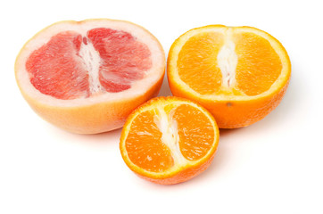 Grapefruit, orange and mandarin isolated on white
