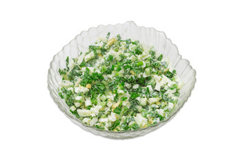 Salad of green onions with eggs and sour cream