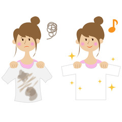 洗濯をする女性　　before&after
