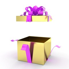 open gift box with bows isolated on white. 3d rendering.