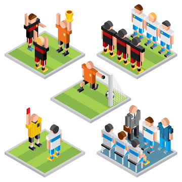 Isometric Vector Sport. Set 3D Design Soccer Icons