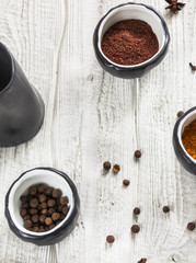 Spices in ceramic plates