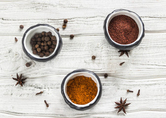 Spices in ceramic plates