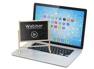 Laptop with chalkboard, webinar, online education concept. 3d rendering.