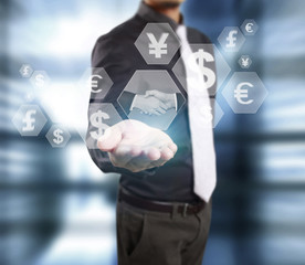  financial symbols coming from hand