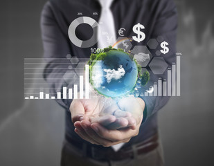  financial symbols coming from hand