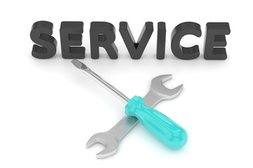 3D Illustration Wrench and screwdriver, service concept