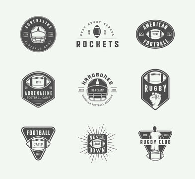 Set of vintage rugby and american football labels, emblems 
