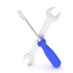 3D Illustration Wrench and screwdriver, service concept